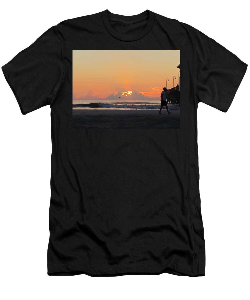 Daytona T-Shirt featuring the photograph Pre-Sunrise on Daytona Beach Pier 001 by Christopher Mercer