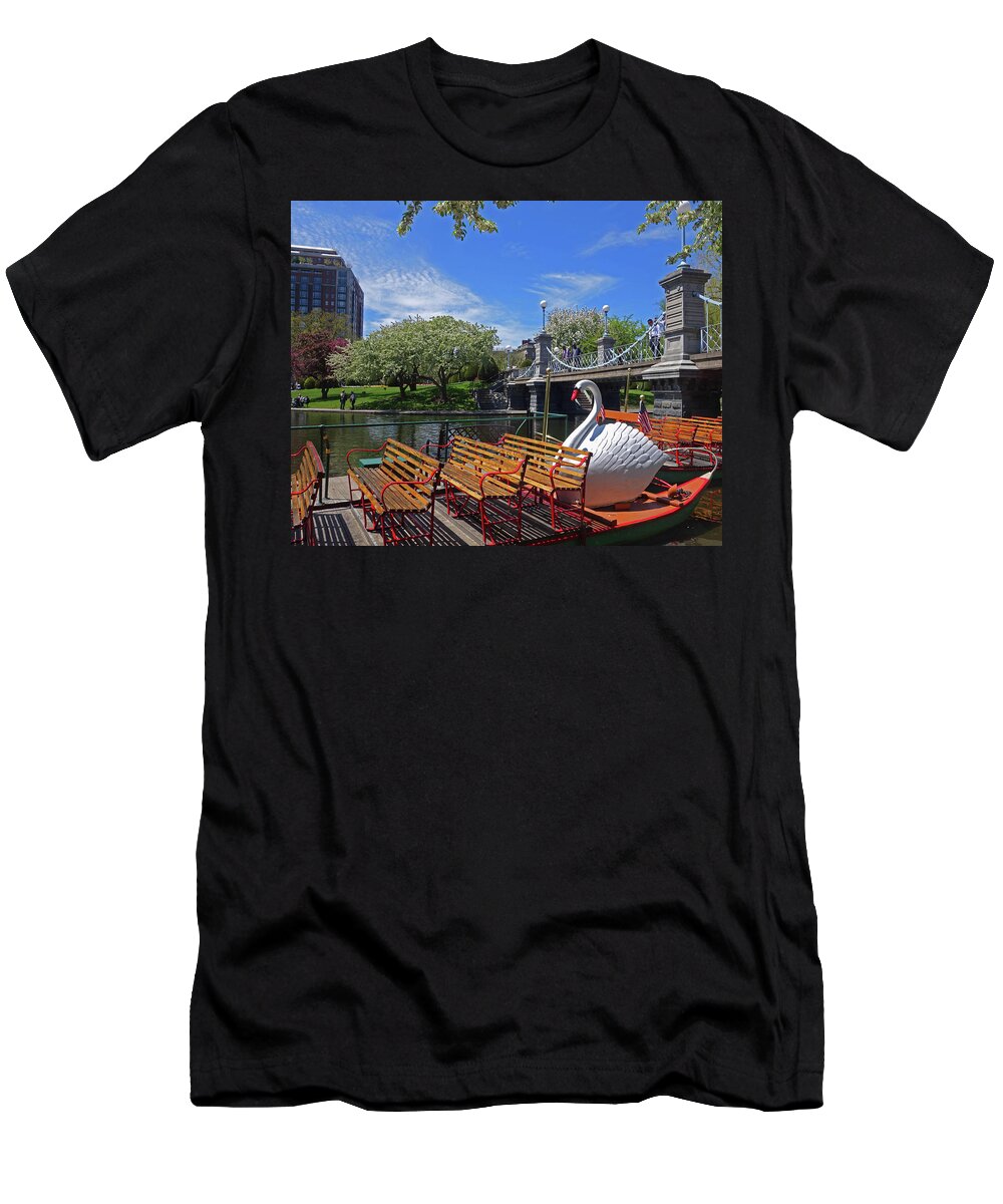 Public T-Shirt featuring the photograph Public Garden Swan Boat in the Spring Boston MA by Toby McGuire