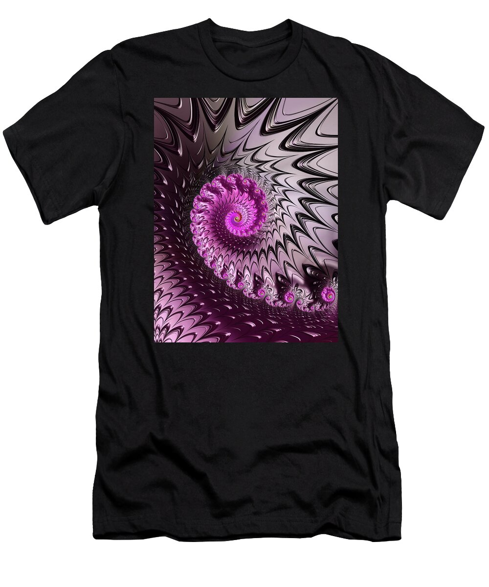 Spiral T-Shirt featuring the digital art Purple and pink fractal spiral full of energy by Matthias Hauser