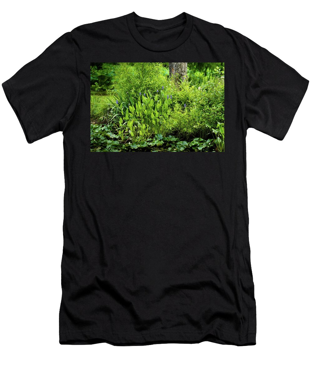 Bloom T-Shirt featuring the photograph Purple Flowers by the Ponds Edge by Dennis Dame