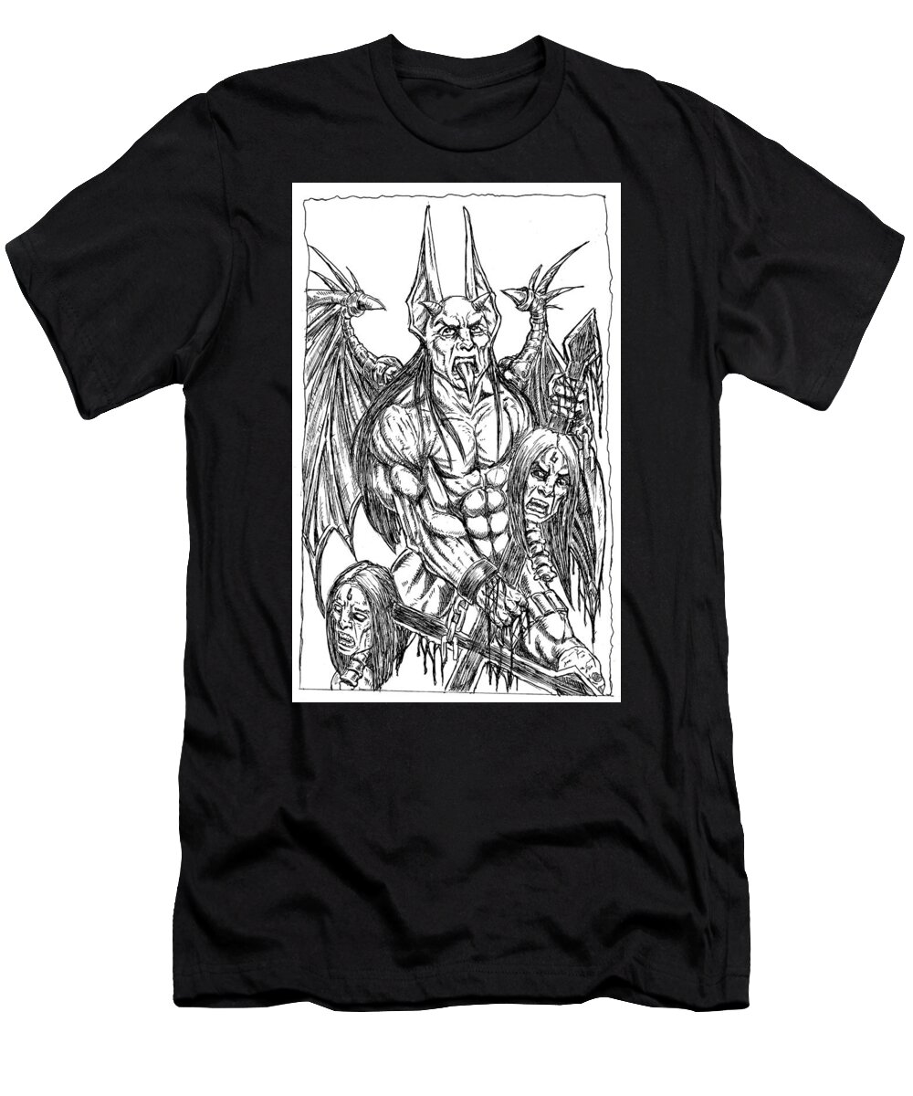 Baphomet T-Shirt featuring the drawing Rage Of An Angel by Alaric Barca