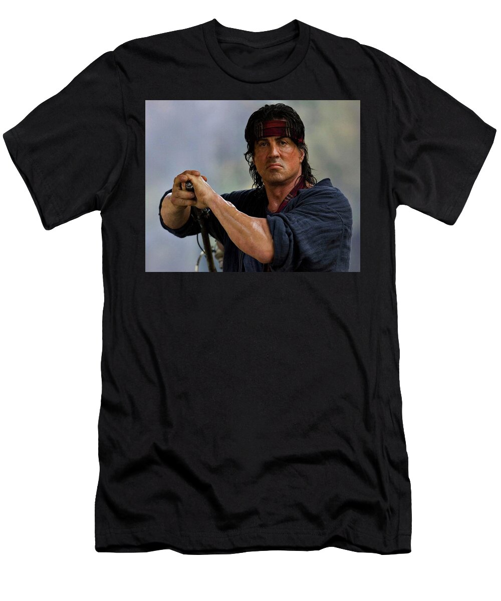 Rambo T-Shirt featuring the mixed media Rambo Sylvester Stallone by David Dehner