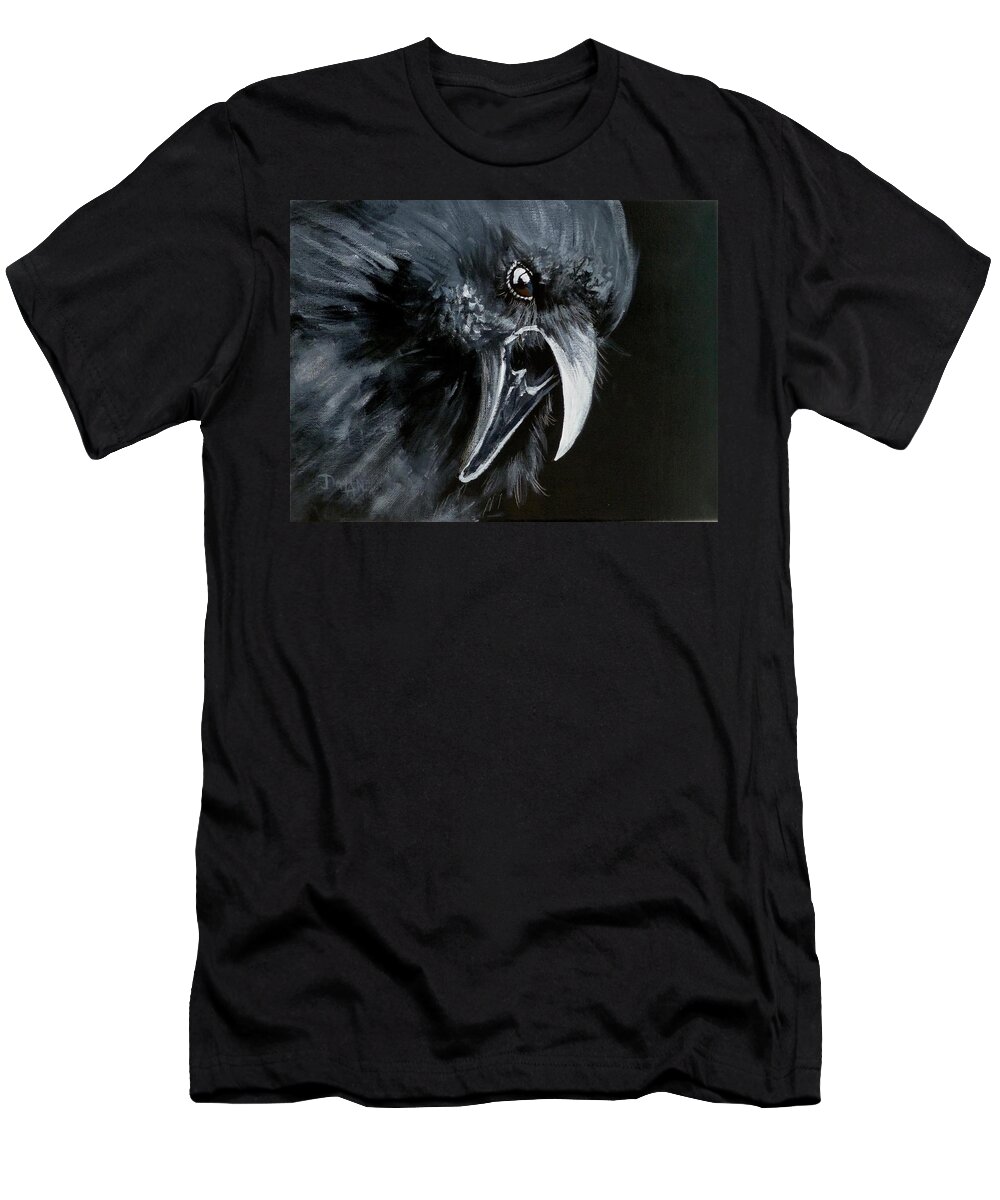 Raven T-Shirt featuring the painting Raven Caw by Pat Dolan