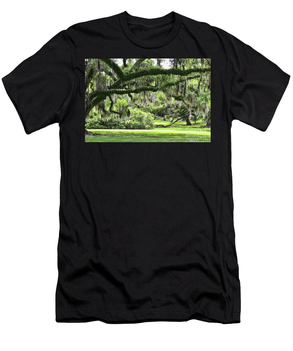 Avery Island T-Shirt featuring the photograph Reach out Moss Trees by Chuck Kuhn