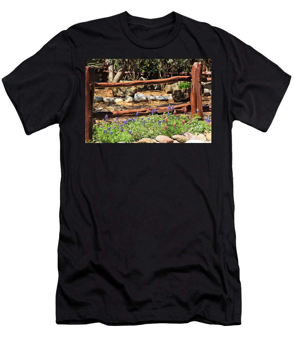 Landscape T-Shirt featuring the photograph Red and Bluebonnets by Matalyn Gardner