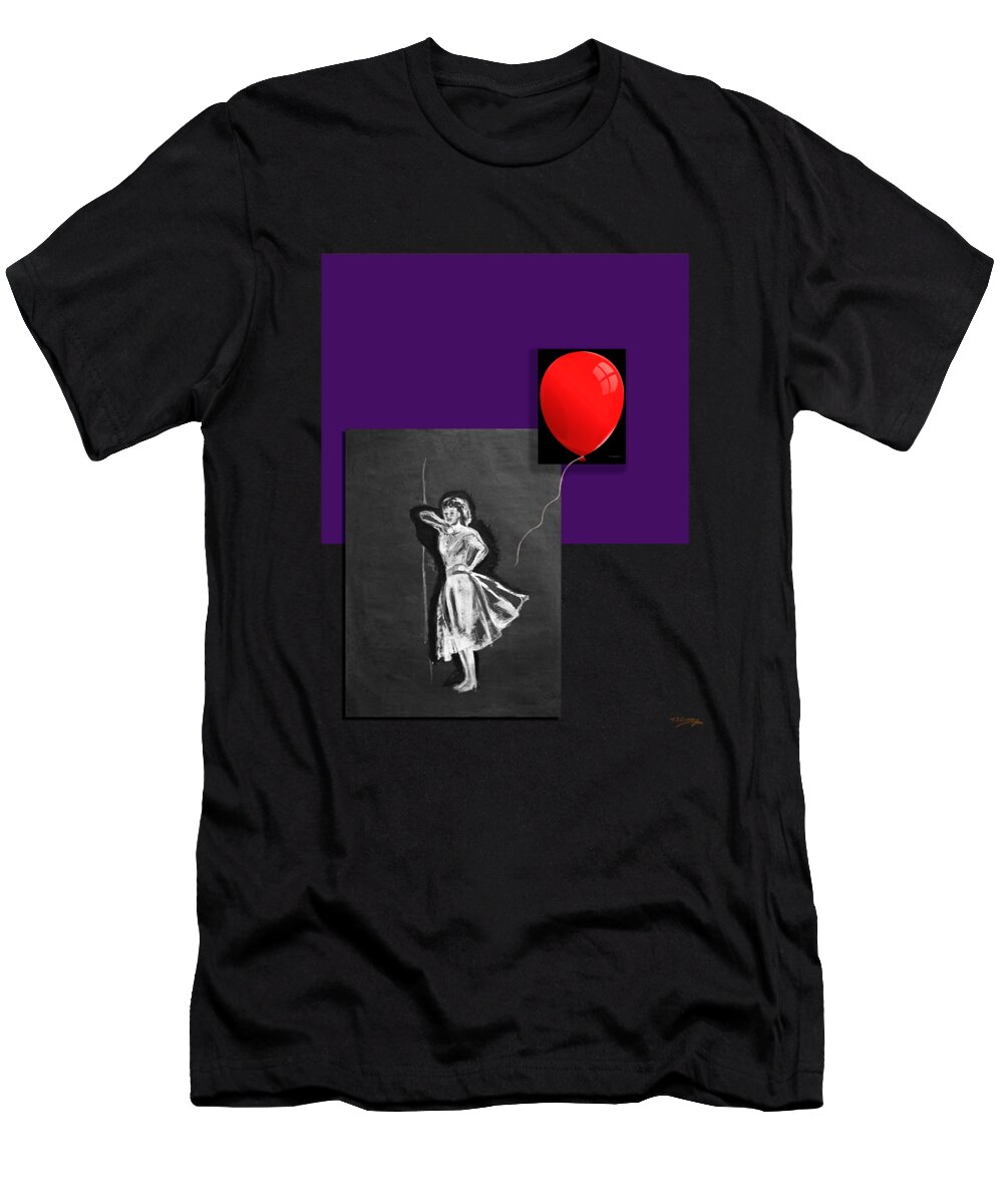 Red T-Shirt featuring the painting Red Balloon 2 by Tom Conway