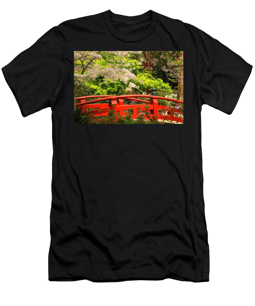 Floral T-Shirt featuring the photograph Red Bridge Springtime by James Eddy