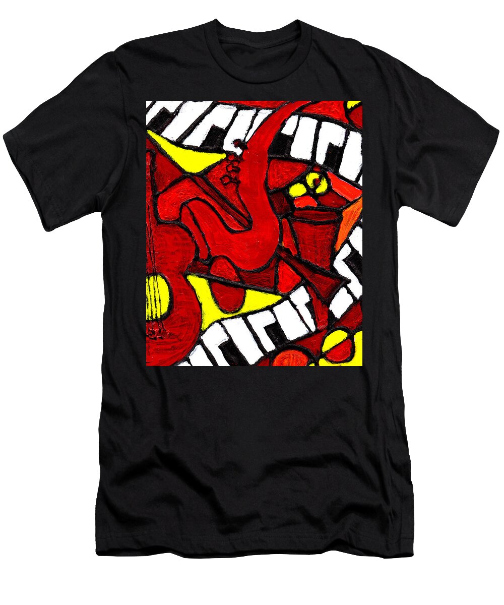Jazz T-Shirt featuring the painting Red Hot Jazz by Wayne Potrafka