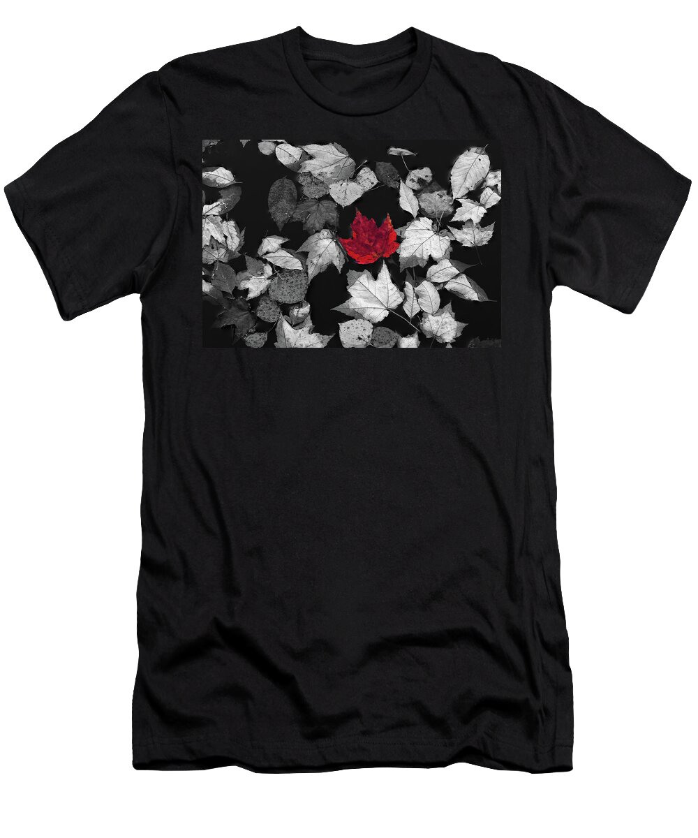 Selective Color T-Shirt featuring the photograph Red Maple Leaf by Juergen Roth