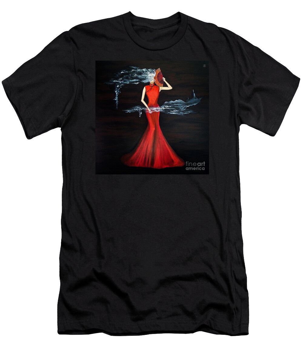 Contemporary T-Shirt featuring the painting Scented Red Color by Fei A