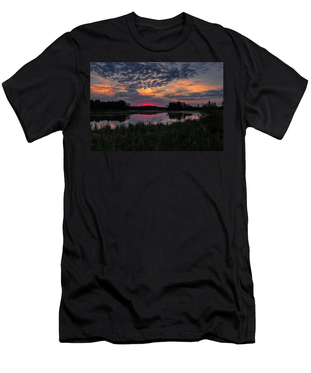 Sunset T-Shirt featuring the photograph Red Sunset Over Bentley Pond by Dale Kauzlaric