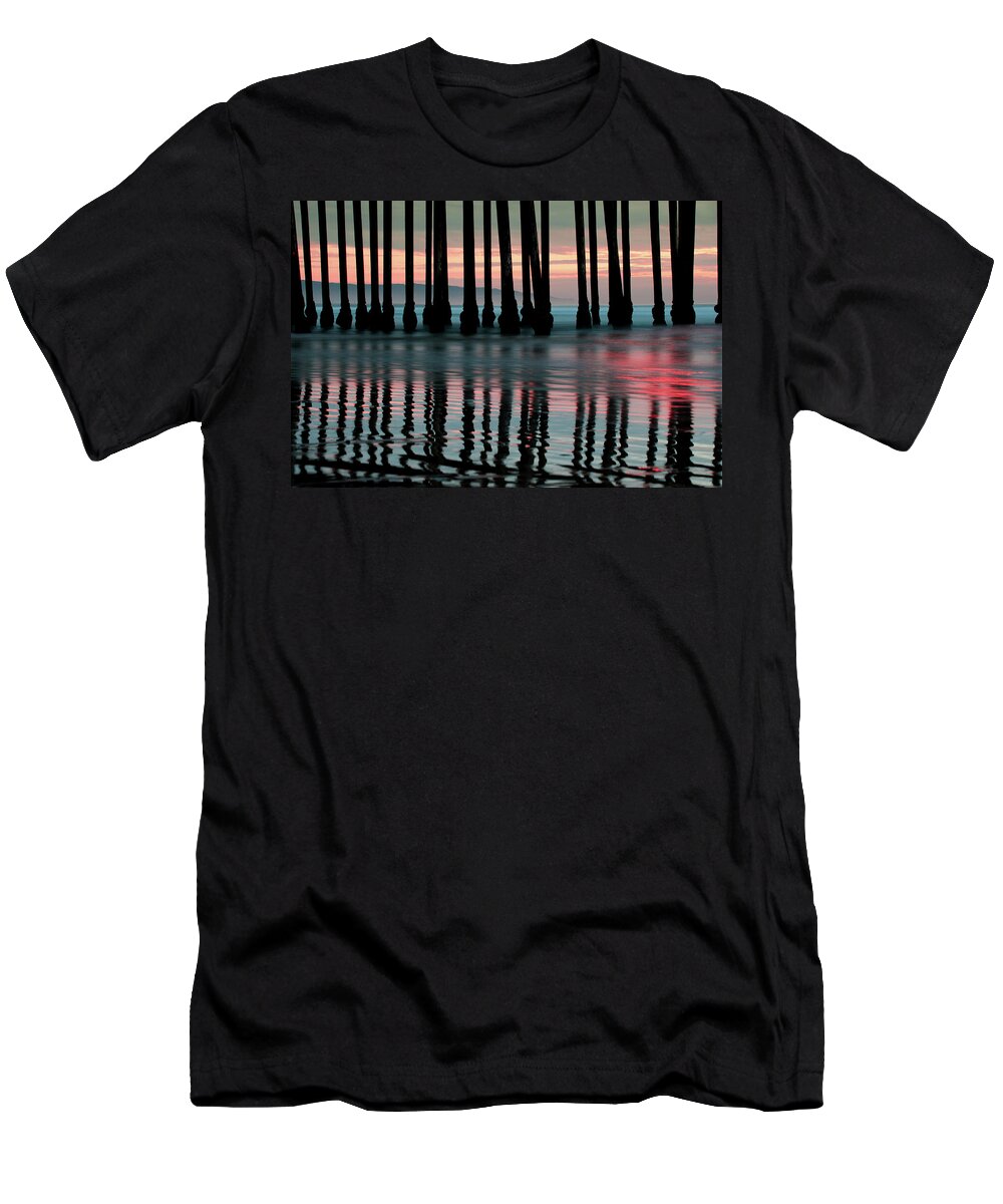 America T-Shirt featuring the photograph Reflections Under the Pier - Pismo Beach California by Gregory Ballos