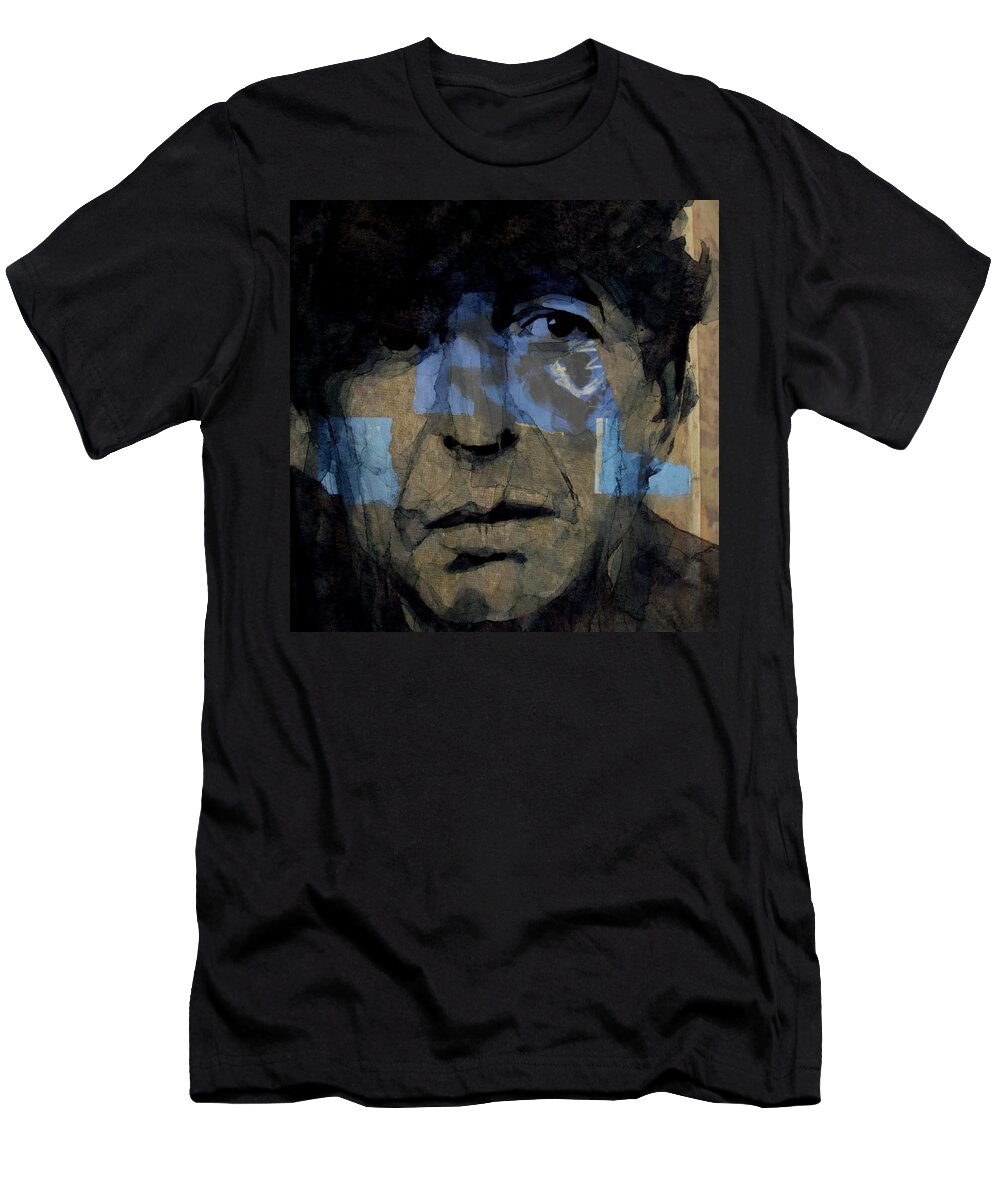 Leonard Cohen T-Shirt featuring the painting Retro- Famous Blue Raincoat by Paul Lovering