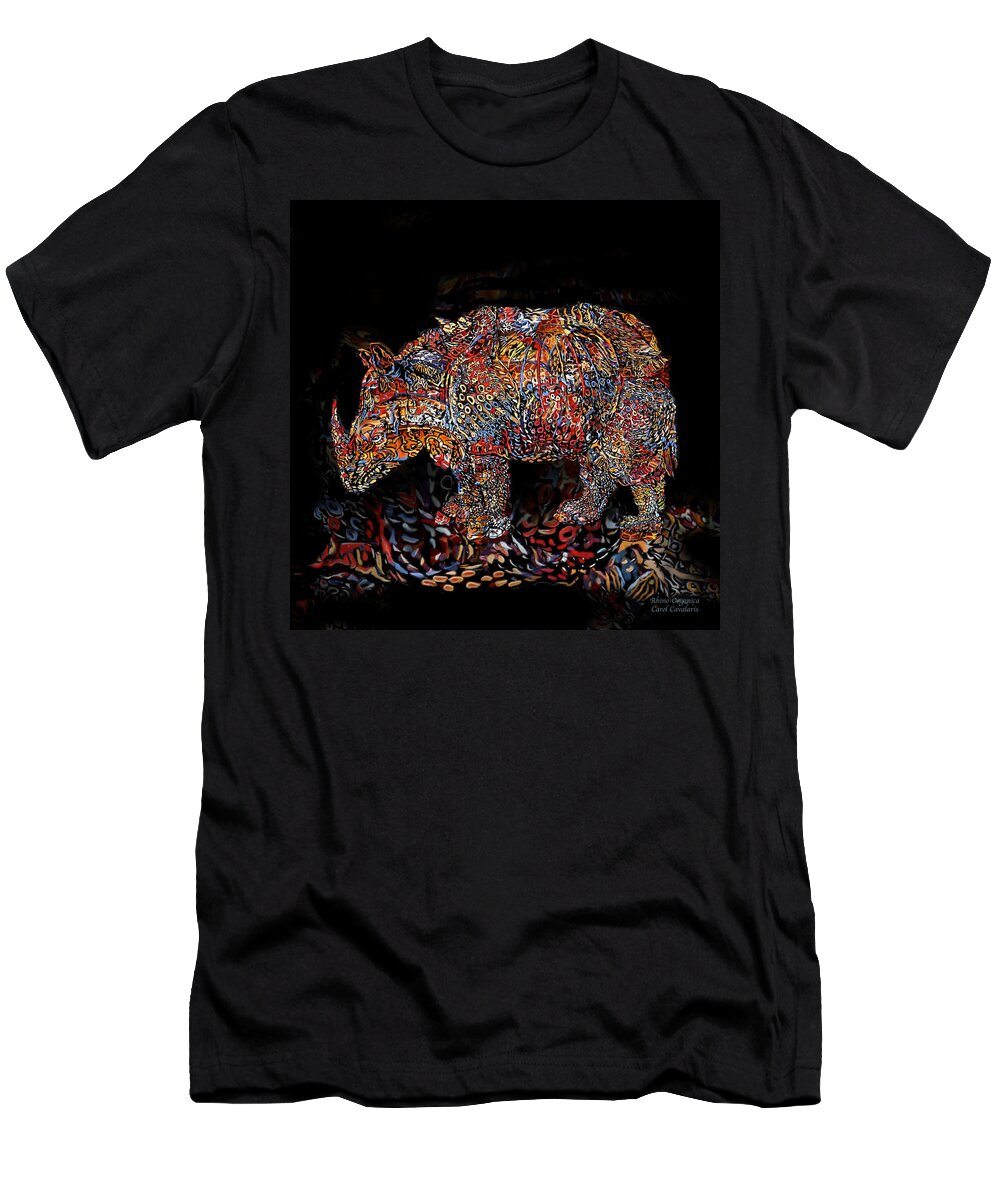 Rhino 1 Organica T-Shirt featuring the mixed media Rhino 1 Organica by Carol Cavalaris