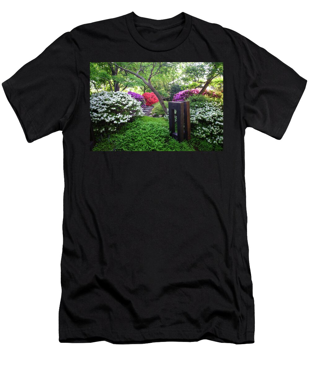 Jenny Rainbow Fine Art Photography T-Shirt featuring the photograph Rhododendrons Blooms in Japanese Garden 17. Prague by Jenny Rainbow