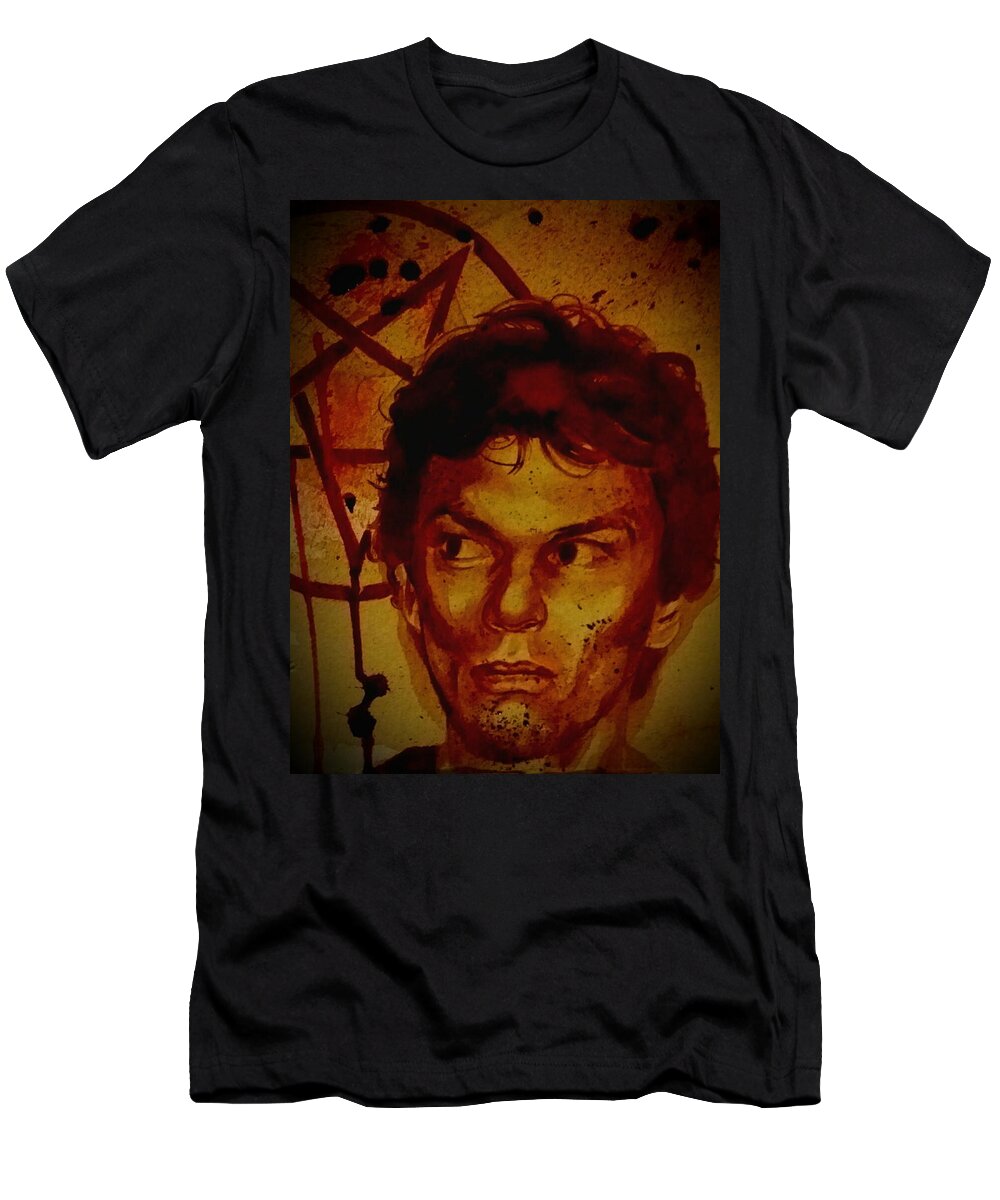 Richard Ramirez T-Shirt featuring the painting Richard Ramirez - The Night Stalker by Ryan Almighty