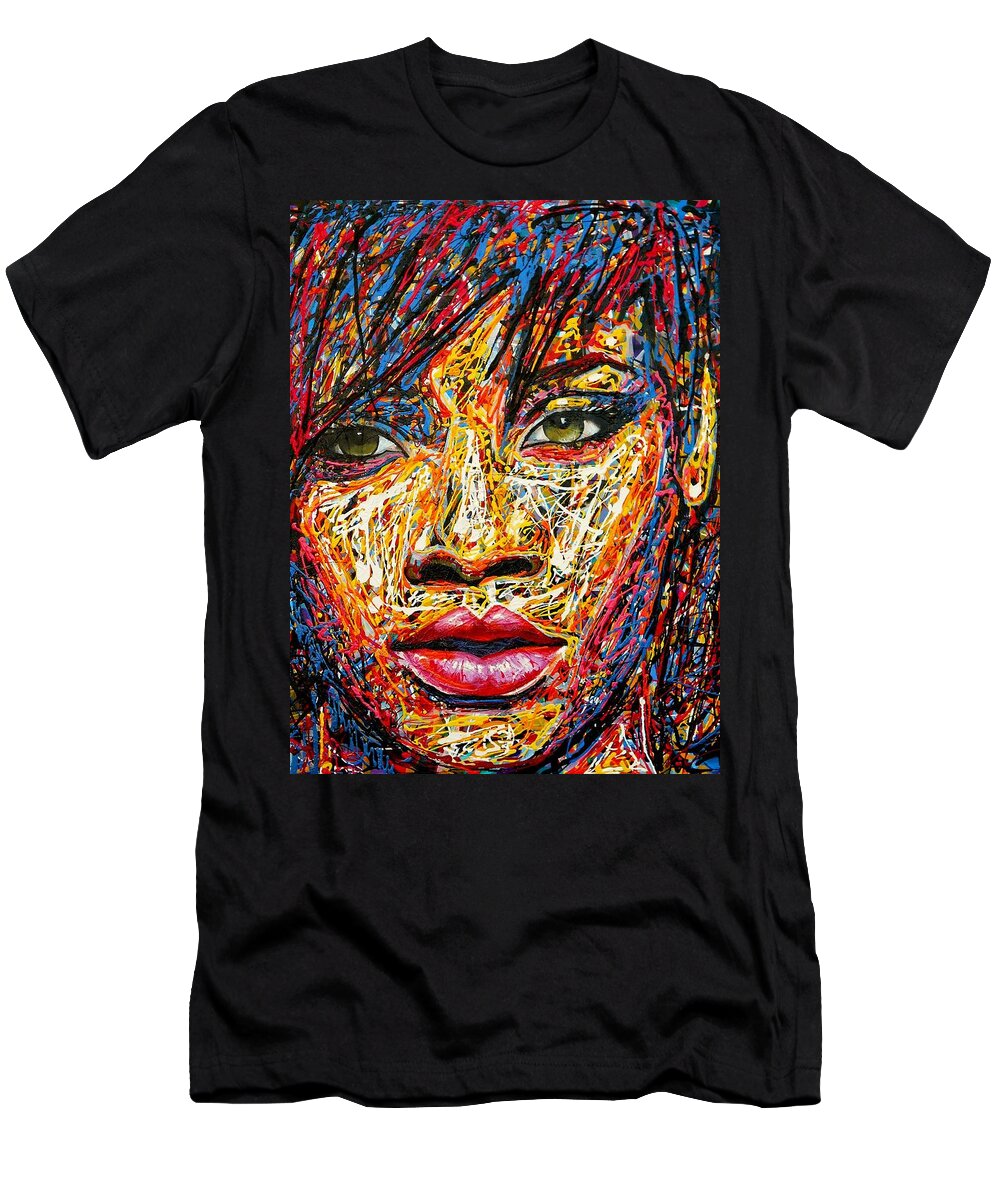 Art T-Shirt featuring the painting Rihanna by Angie Wright