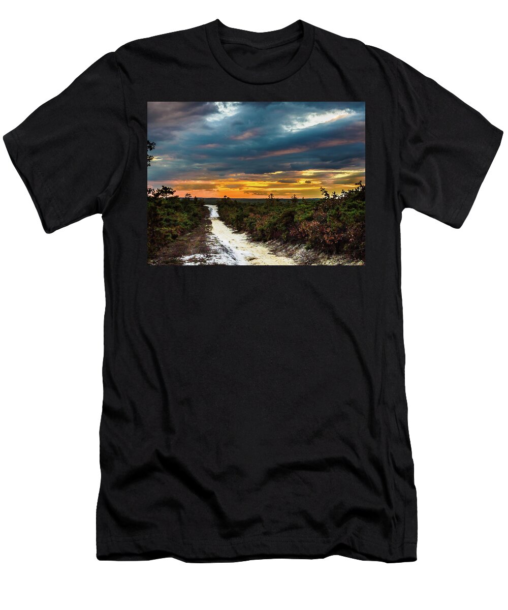 Landscape T-Shirt featuring the photograph Road into The Pinelands by Louis Dallara