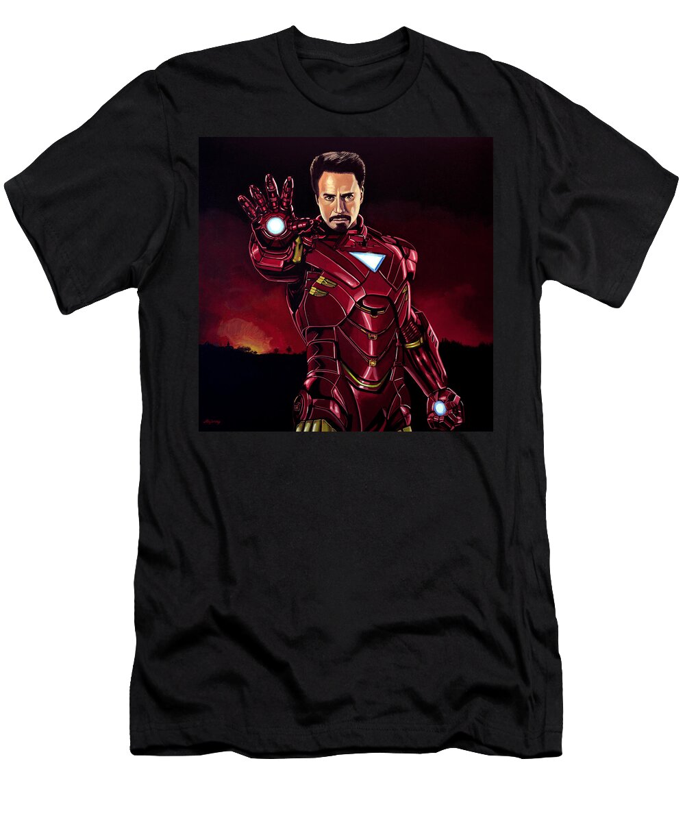 Iron Man T-Shirt featuring the painting Robert Downey Jr. as Iron Man by Paul Meijering