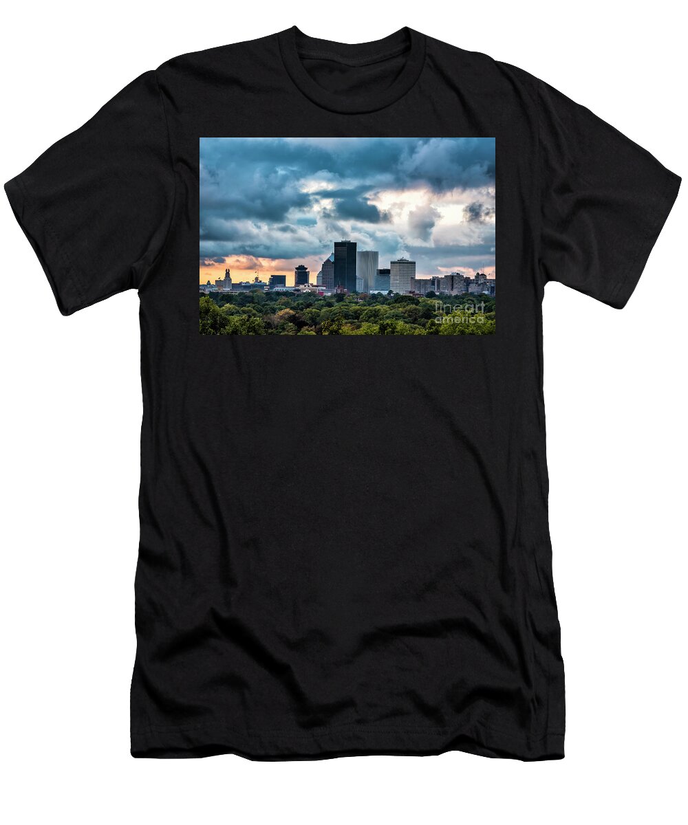 City T-Shirt featuring the photograph Rochester, NY Sunset by Joann Long