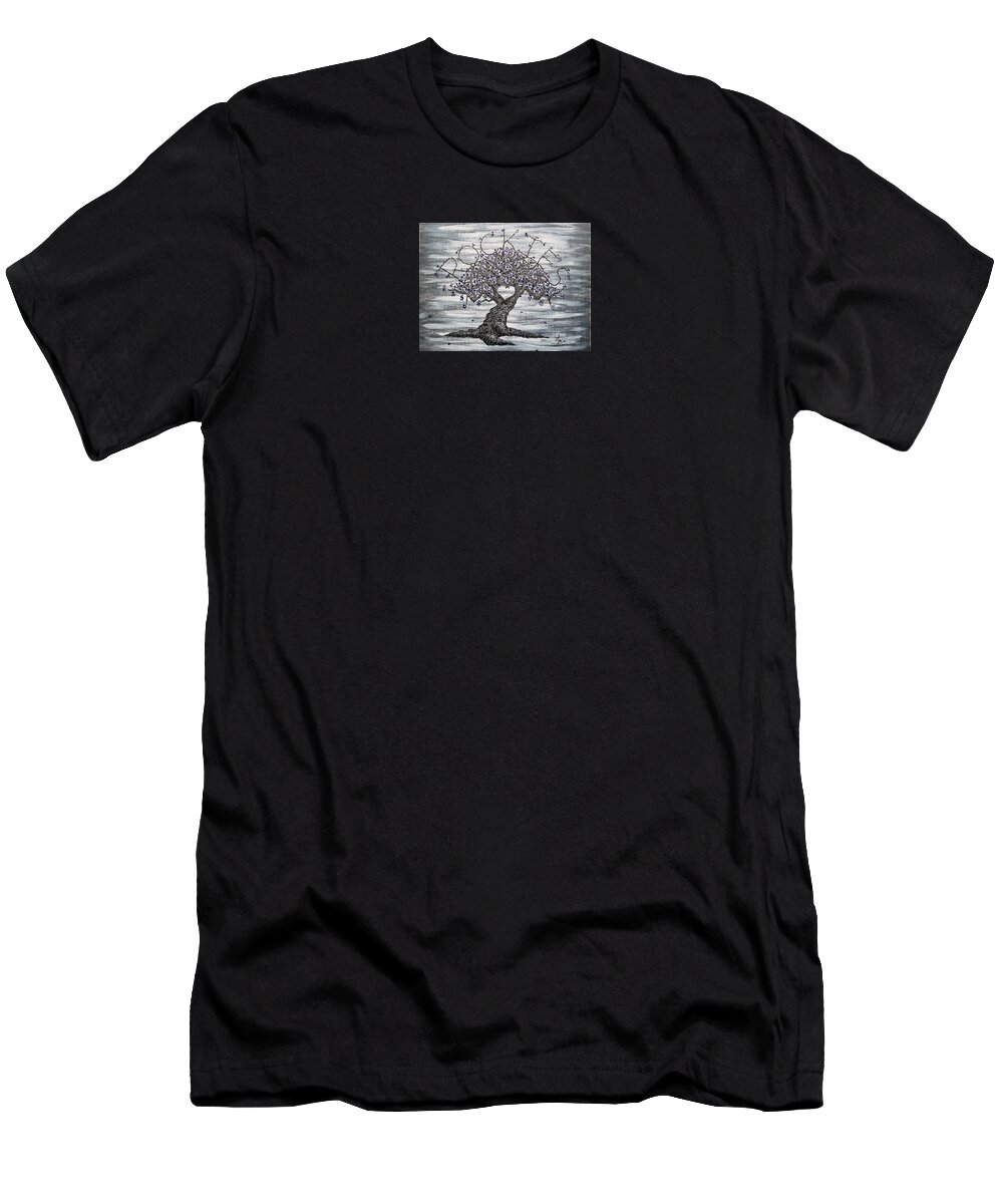 Rockies T-Shirt featuring the drawing Rockies Love Tree by Aaron Bombalicki