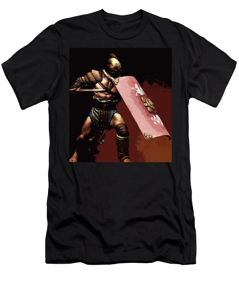 Roman Gladiator T-Shirt featuring the painting Roman Gladiator - 03 by AM FineArtPrints