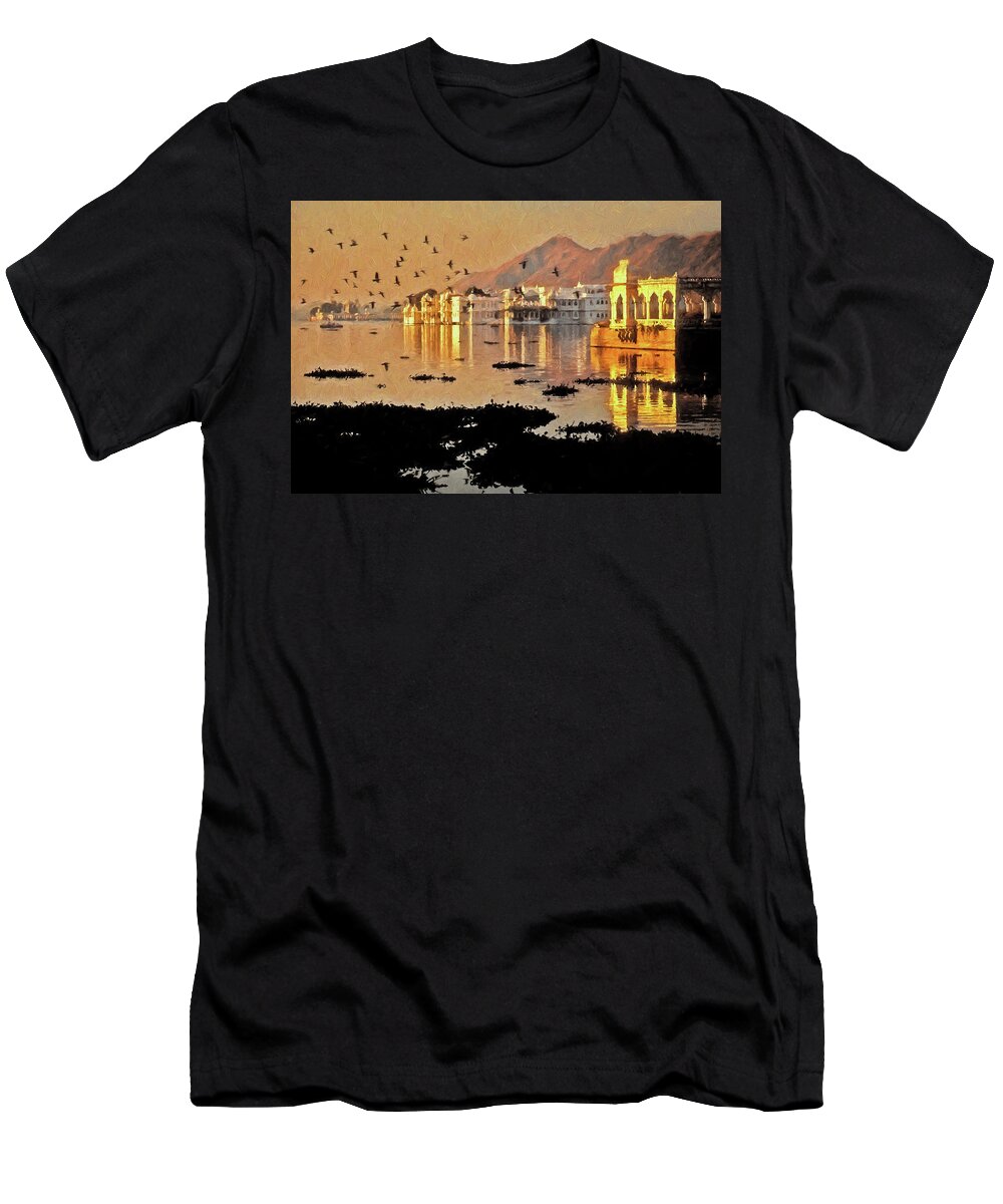 India T-Shirt featuring the digital art Romantic Udaipur by Dennis Cox