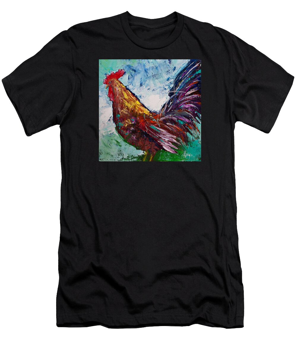Rooster Painting T-Shirt featuring the painting Rooster Farm Animal Painting by Gray Artus