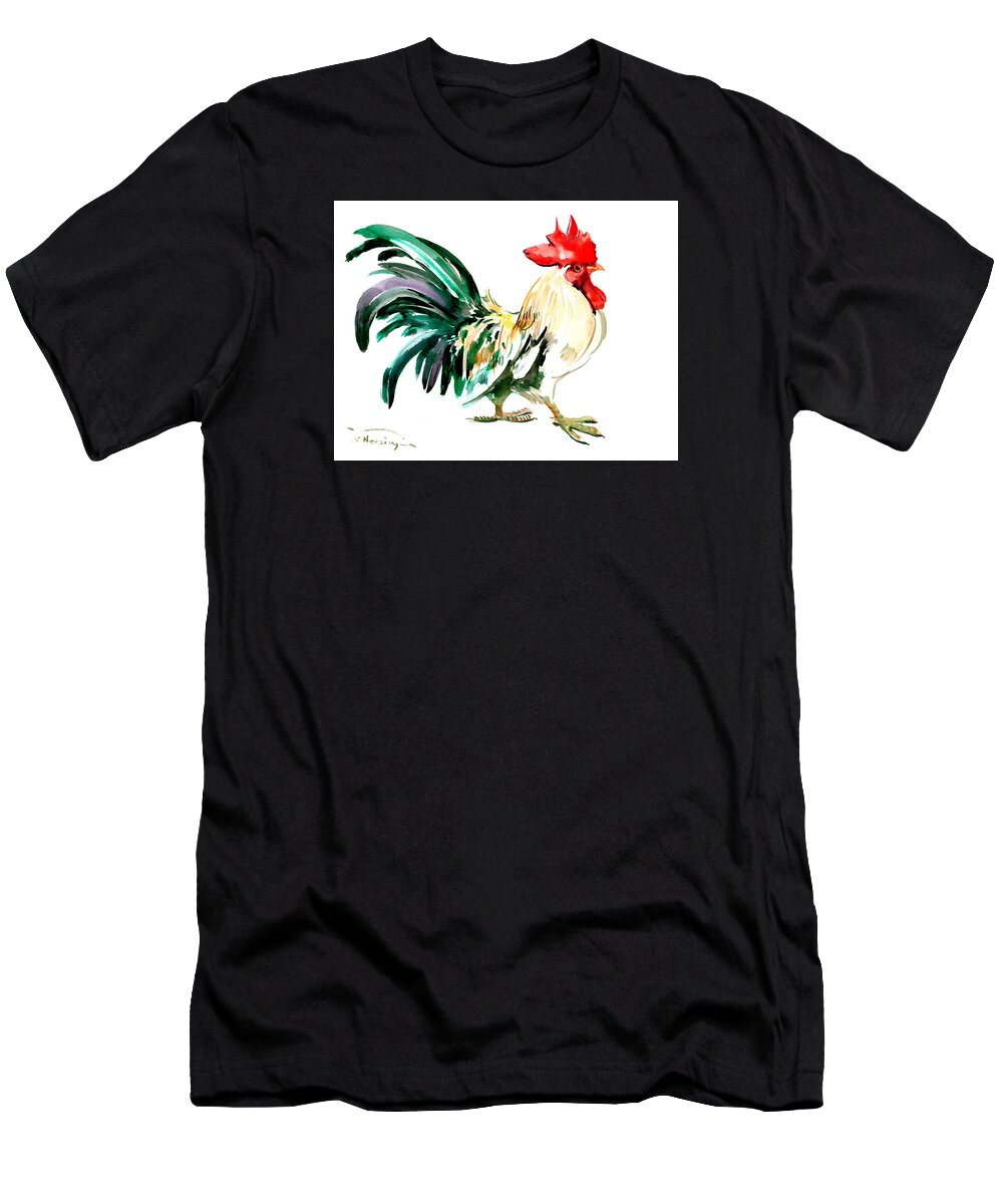 Rooster T-Shirt featuring the painting Rooster by Suren Nersisyan