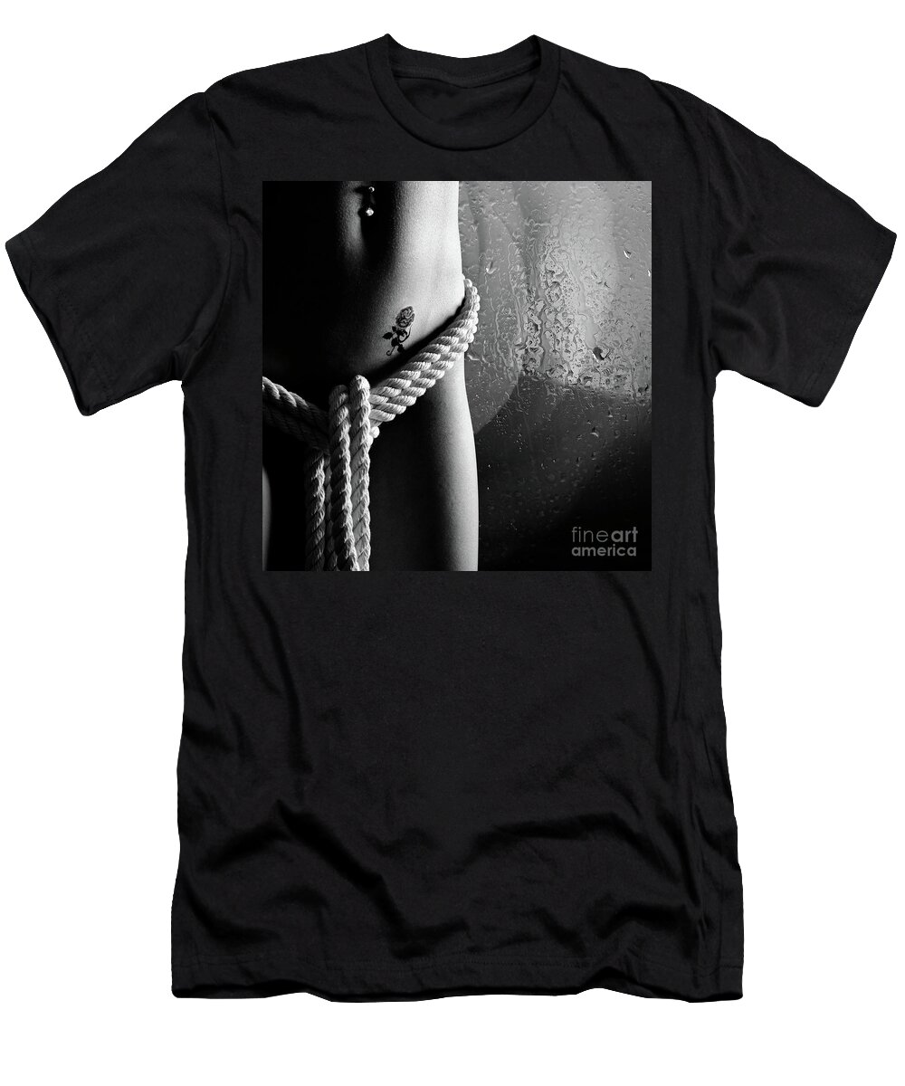 Nude T-Shirt featuring the photograph Ropes Over Nude Woman Body by Maxim Images Exquisite Prints