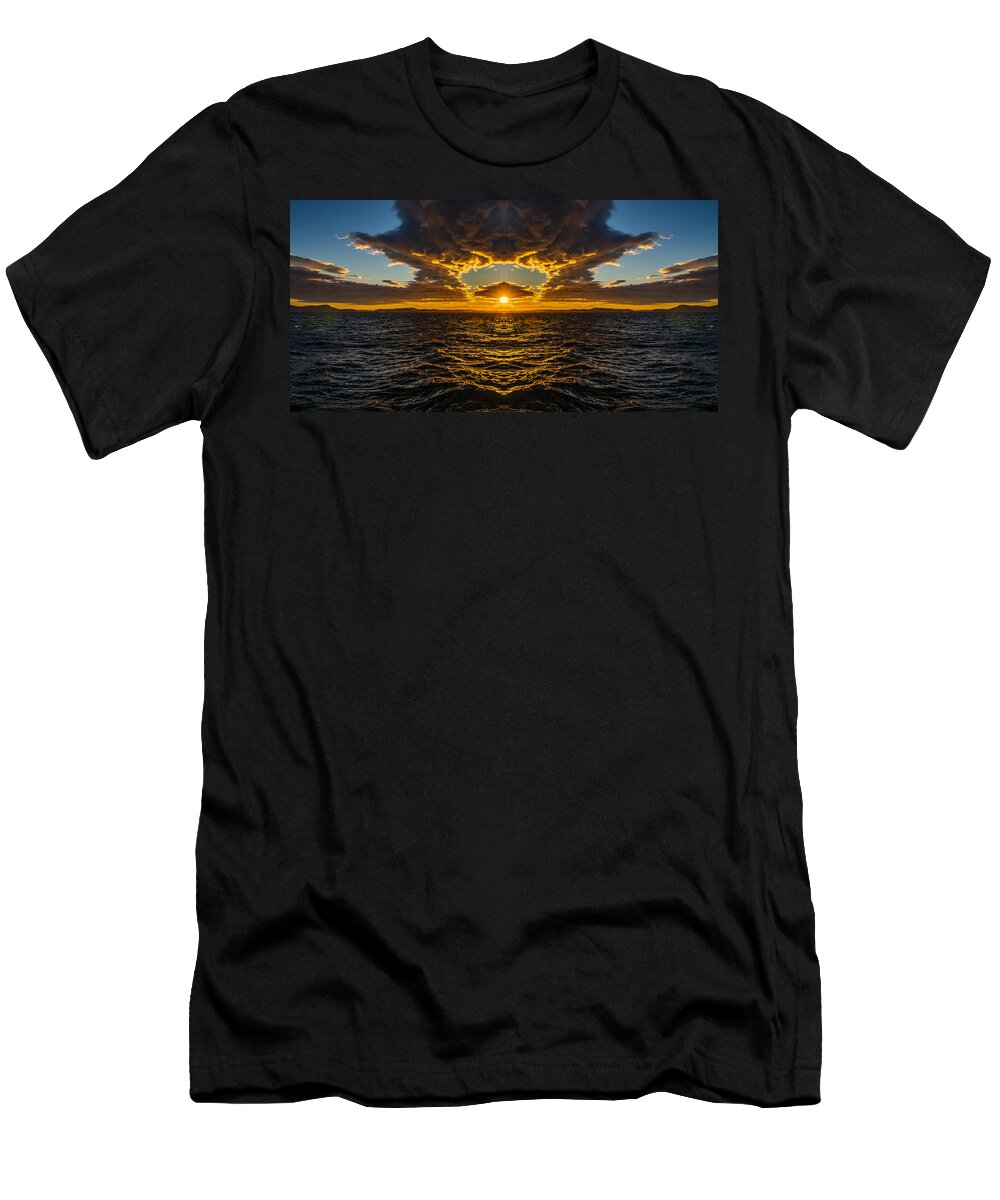America T-Shirt featuring the digital art Rosario Strait Sunset Reflection by Pelo Blanco Photo