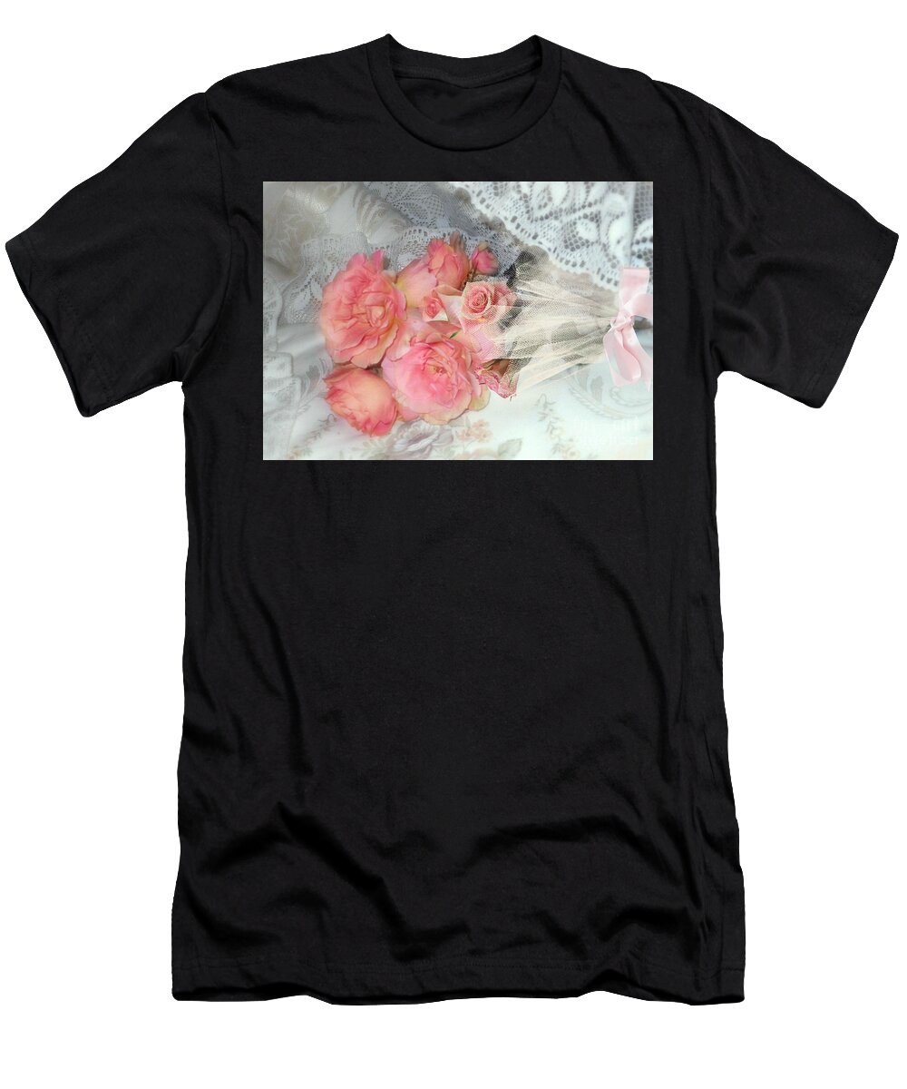 Pink Roses T-Shirt featuring the pyrography Roses on my Pillow by Morag Bates