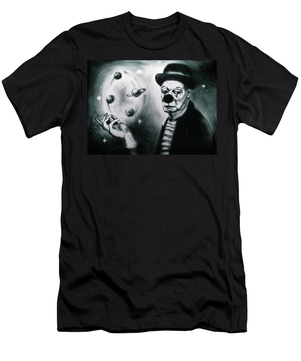 Clown T-Shirt featuring the drawing Sadness of Creator by Elena Vedernikova