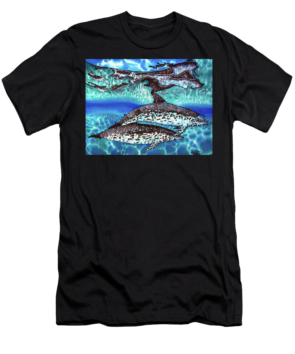 Dolphin T-Shirt featuring the painting Saint Lucia Wild Dolphins by Daniel Jean-Baptiste