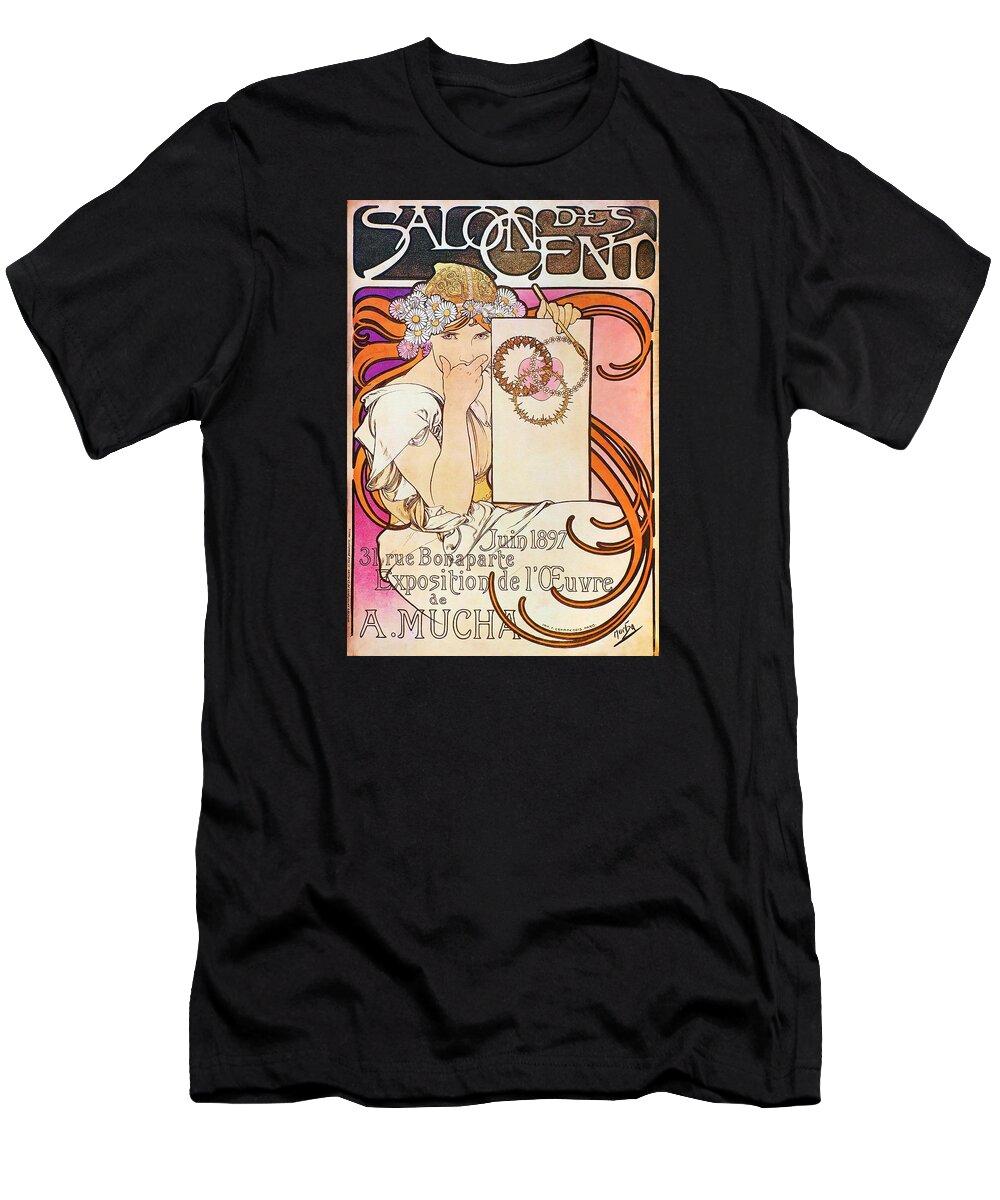 Alphonse Mucha T-Shirt featuring the painting Salon Des Cent by Alphonse Mucha