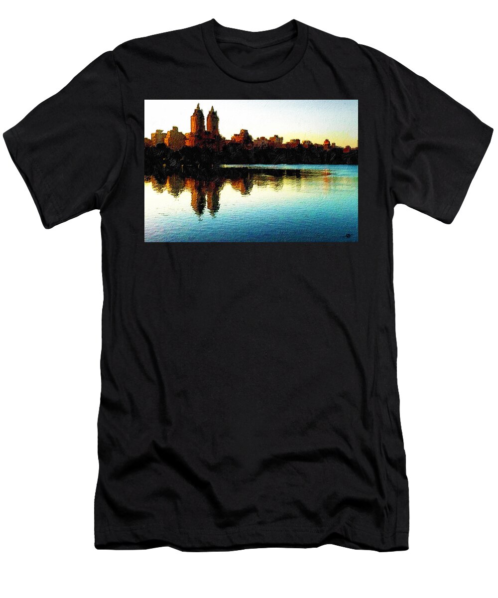 Manhattan Skyline T-Shirt featuring the painting San Remo NYC by Tony Rubino
