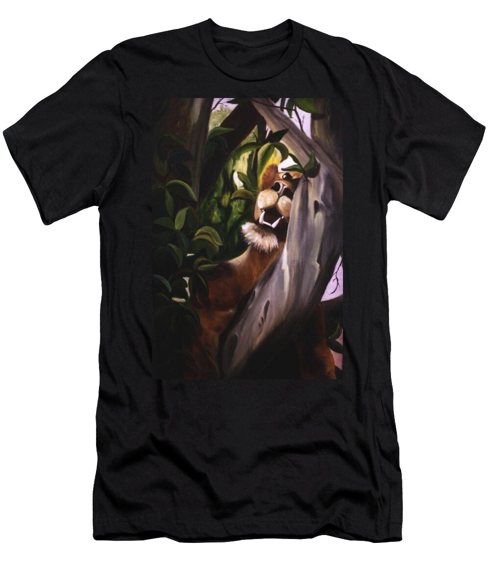 Lion T-Shirt featuring the painting Satisfied by Renate Wesley