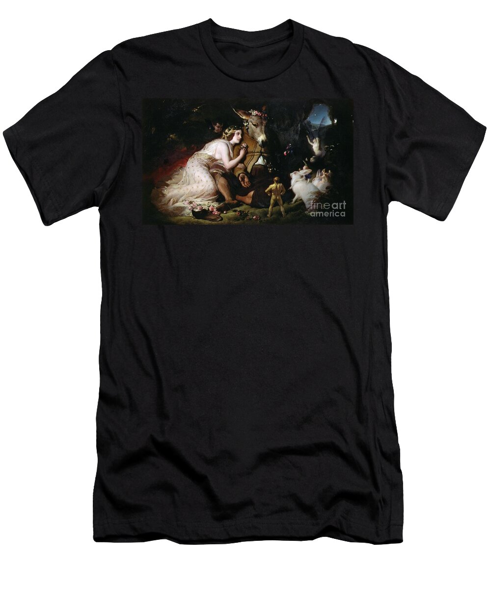 Scene From A Midsummer Night's Dream. Titania And Bottom T-Shirt featuring the painting Scene from A Midsummer Night's Dream by Edwin Landseer