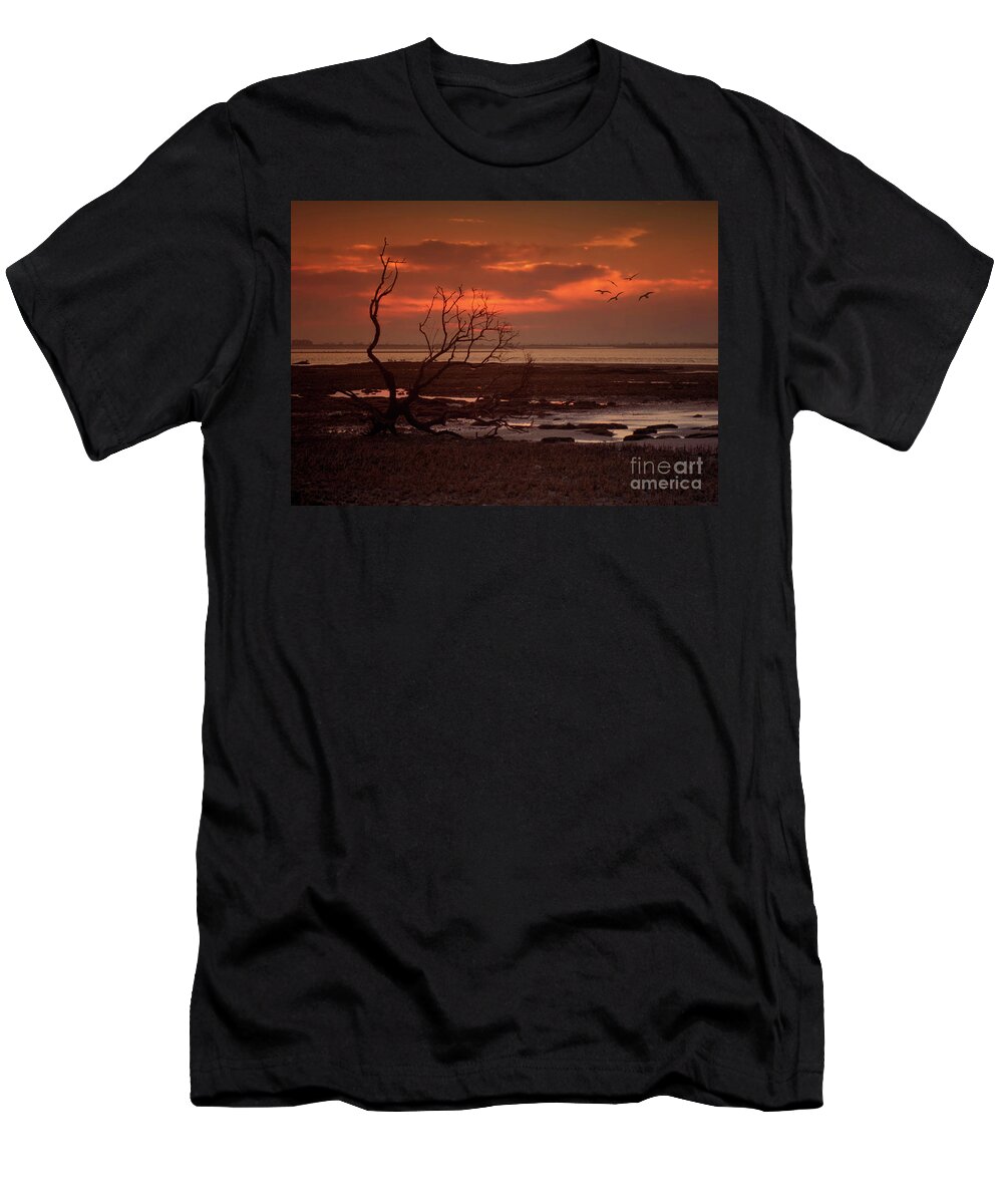 Clouds T-Shirt featuring the photograph Seashore At Dawn by Geoff Crego