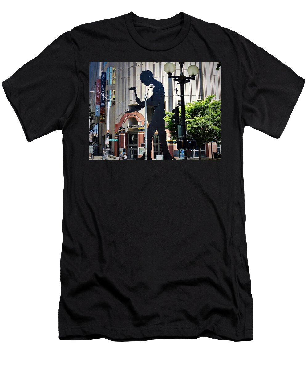 Man Hammering T-Shirt featuring the photograph Seattle Art by Anne Sands