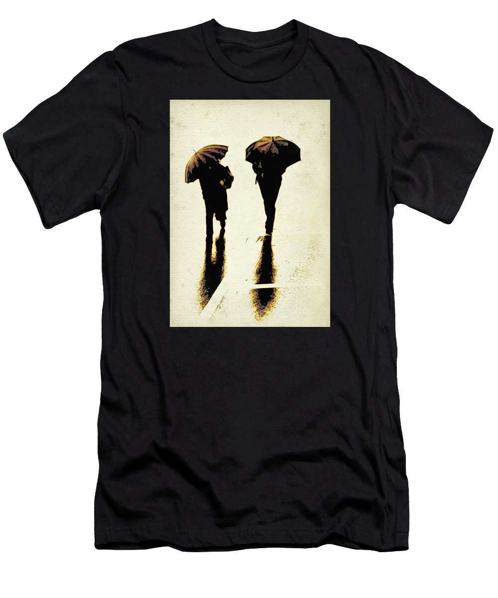 Rain T-Shirt featuring the digital art Sepia Rain by Cameron Wood