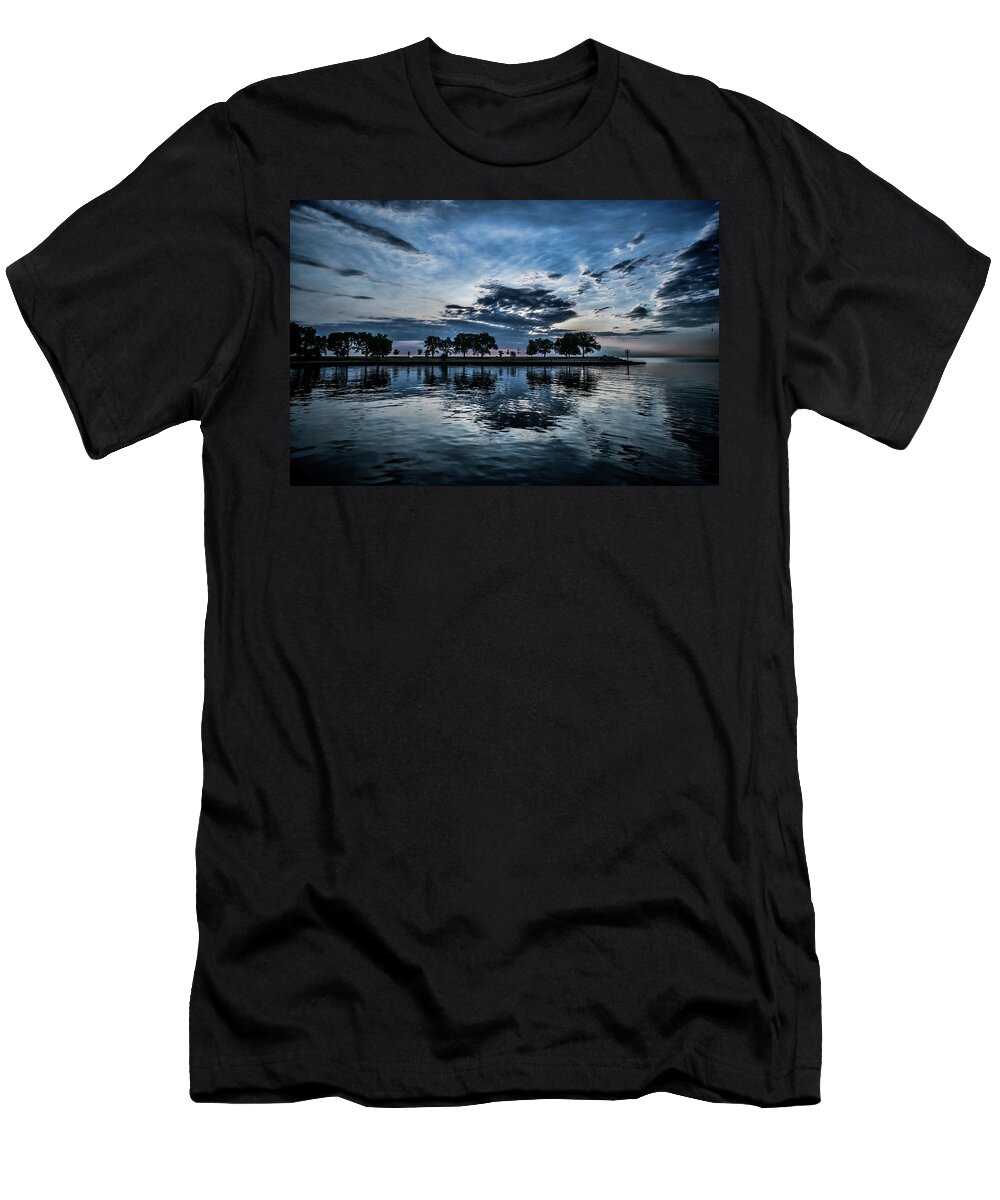 Belmont Harbor T-Shirt featuring the photograph Serene Summer water and clouds by Sven Brogren
