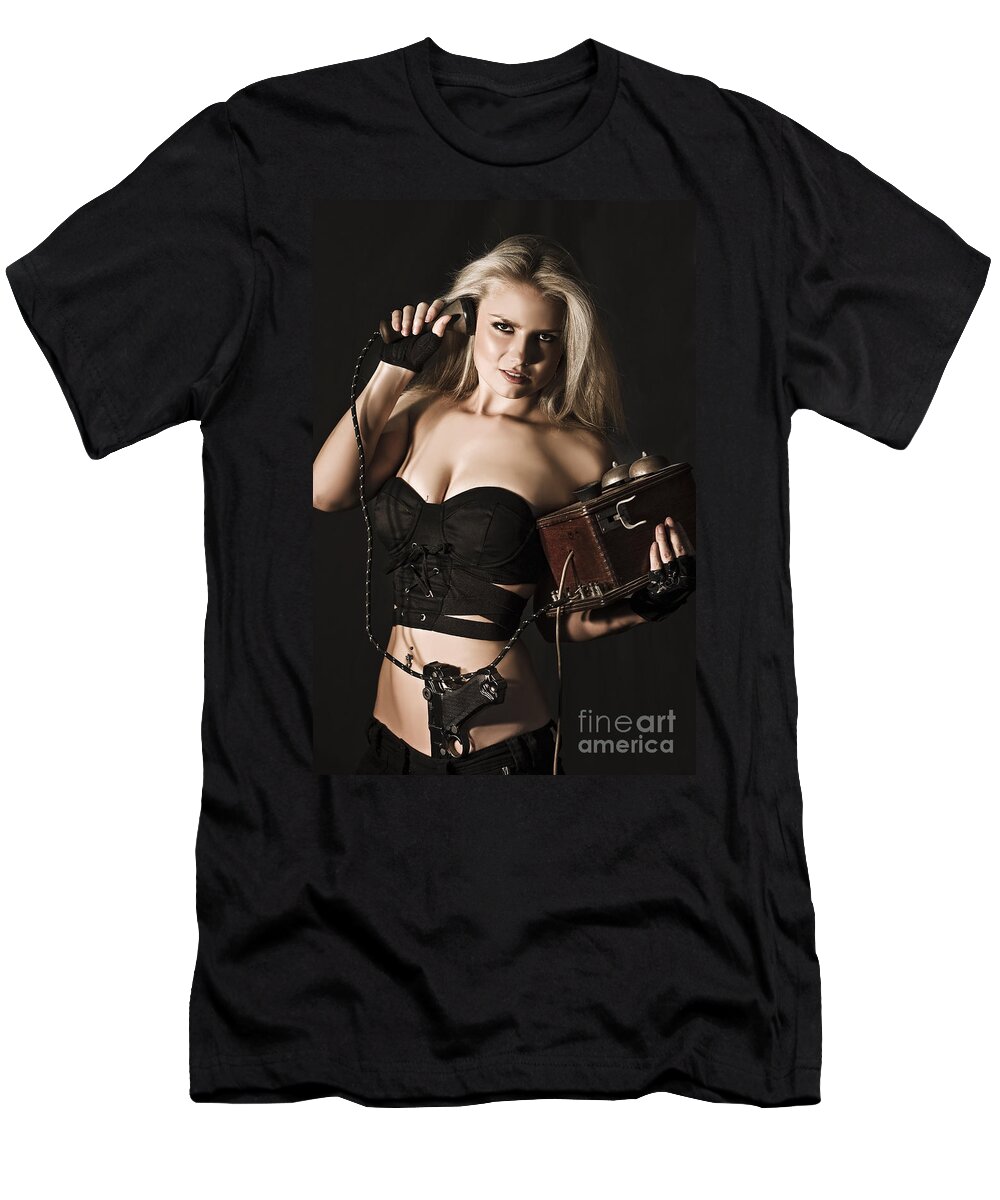 Vintage T-Shirt featuring the photograph Sexy blond secret agent by Jorgo Photography