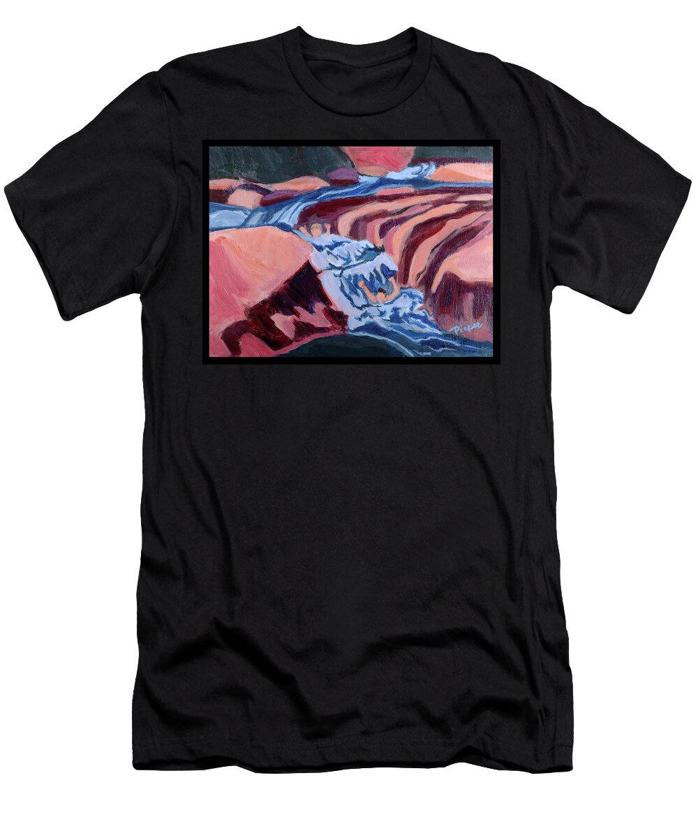 Slide Rock Park In Arizona T-Shirt featuring the painting Sheer Fun at Slide Rock Park Arizona by Betty Pieper