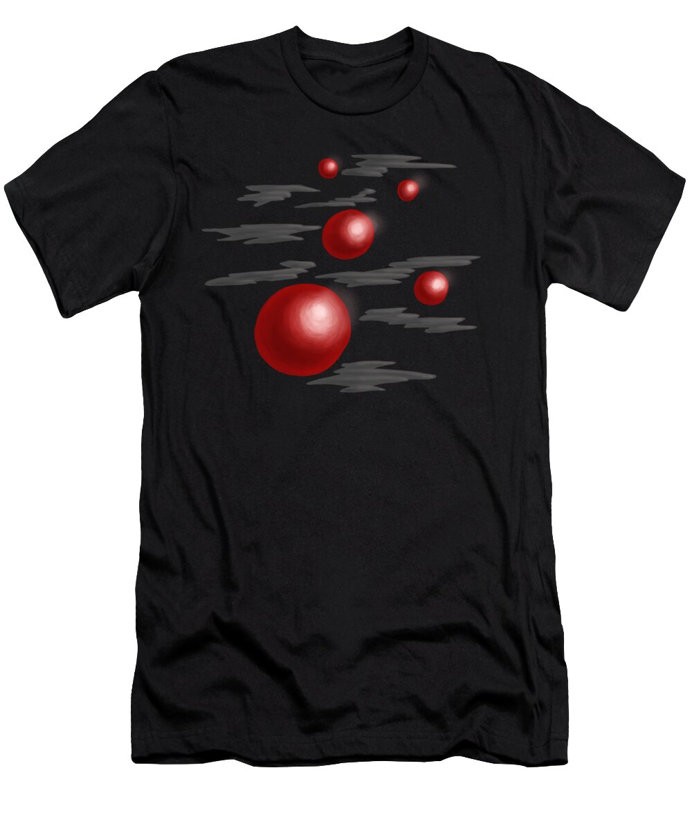 Planets T-Shirt featuring the digital art Shiny Red Planets by Boriana Giormova