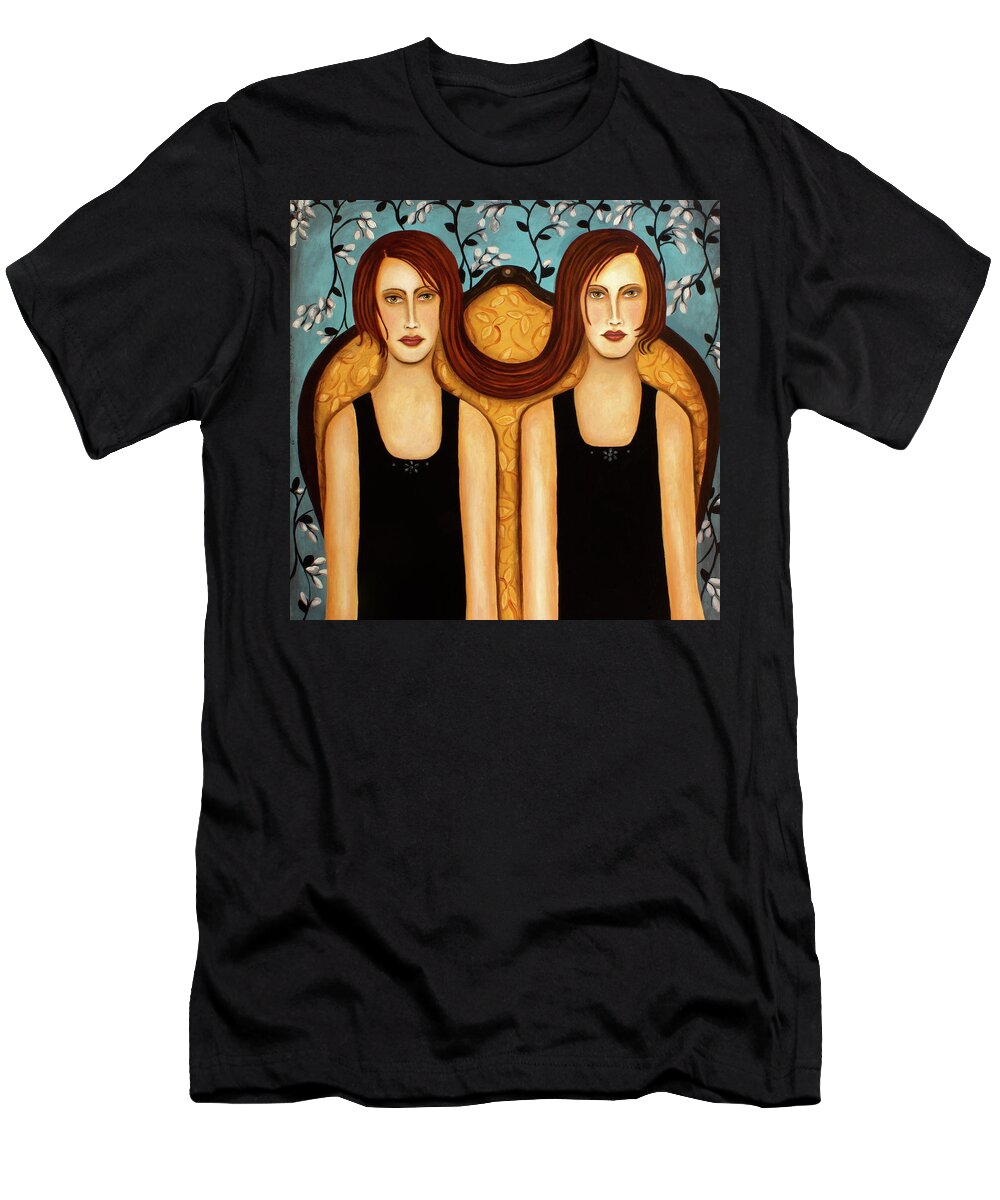 Siamese Twins T-Shirt featuring the painting Siamese Twins by Leah Saulnier The Painting Maniac