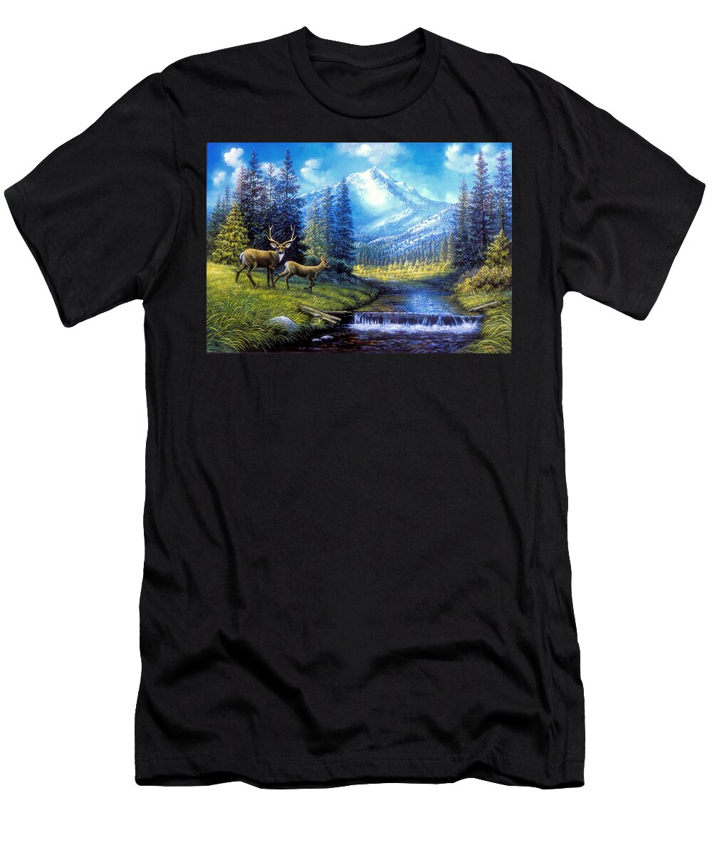 Landscape T-Shirt featuring the painting Sierra Mountain Meadow  by Elaine Bawden