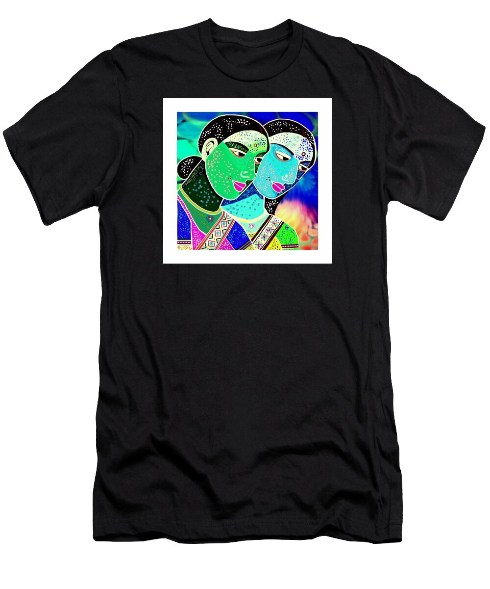 Sisters T-Shirt featuring the painting Sister Bonds-2 by Karunita Kapoor