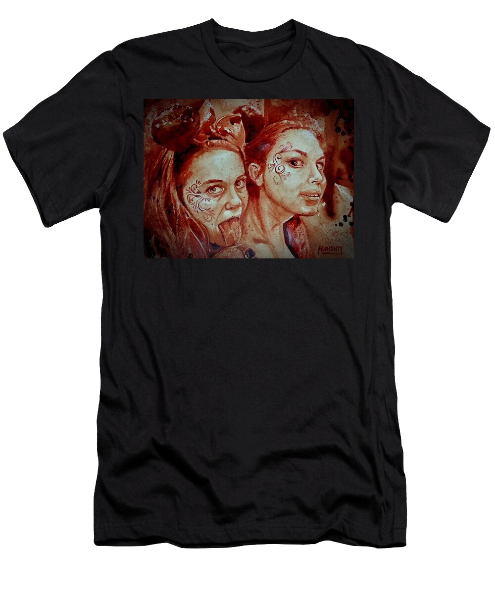 Sisters T-Shirt featuring the painting Sisters by Ryan Almighty