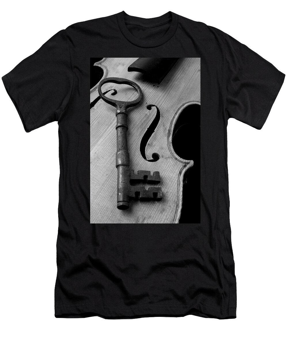 Old T-Shirt featuring the photograph Skeleton Key On Violin by Garry Gay